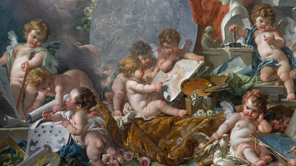 François Boucher, Les Génies des arts, 1761, huile sur toile, 320 x 320 cm, Musée des beaux-arts, Angers, France