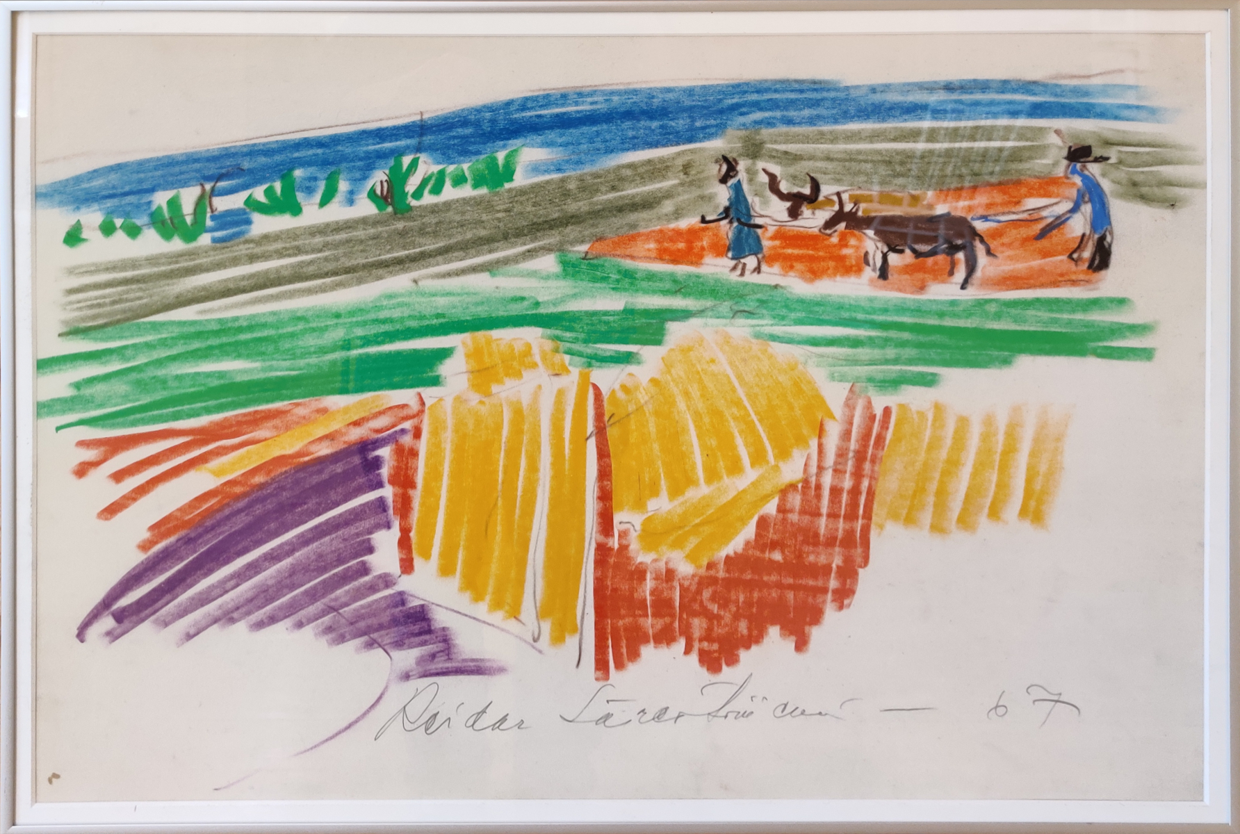 Reidar Särestöniemi, Laboureurs/Culture du sol, 1967, pastel sur papier, dimensions inconnues, Musée Särestöniemi, Kaukonen, Finlande